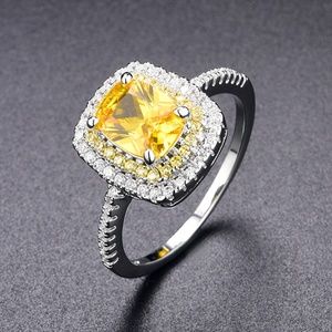 Yellow emerald cut CZ tiered ring Size 7 1006